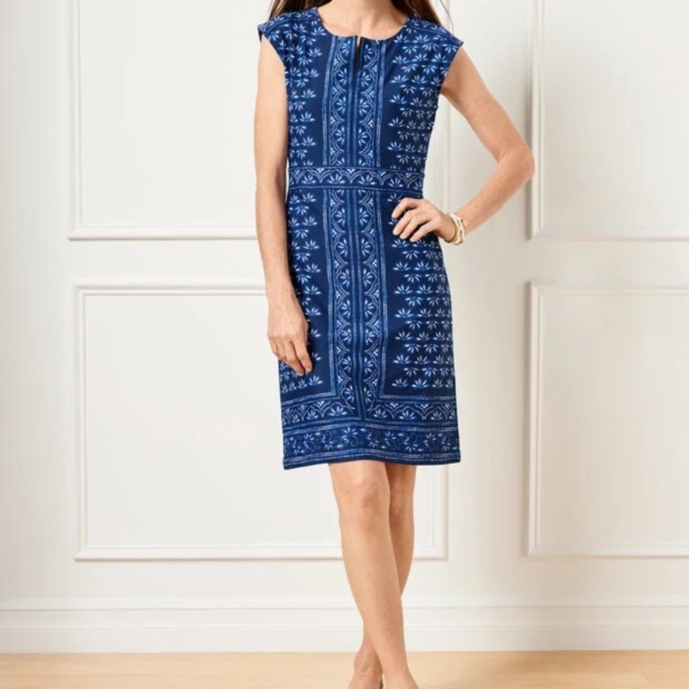 Elegant Blue Patterned Dress Talbots 12